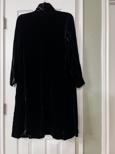 Pre-owned Eileen Fisher Pp $438  Black Velvet Shawl Collar Long Jacket Coat