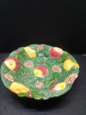 Fitz & Floyd Woodland Holiday 1991 Serving Bowl Apples, Pears & Pinecones