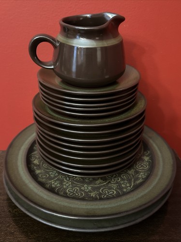 VTG FRANCISCAN MADEIRA BROWN/GREEN MIXED PLATES DINNER SET 17 Pieces