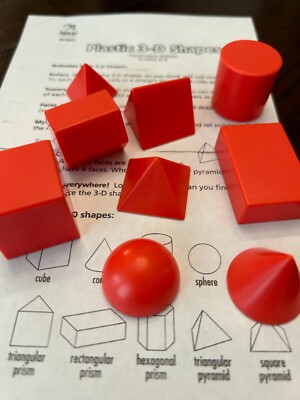 Red Geometric Solids Blocks 3D Shapes Set/10 ~ Plastic; Homeschool, Teaching