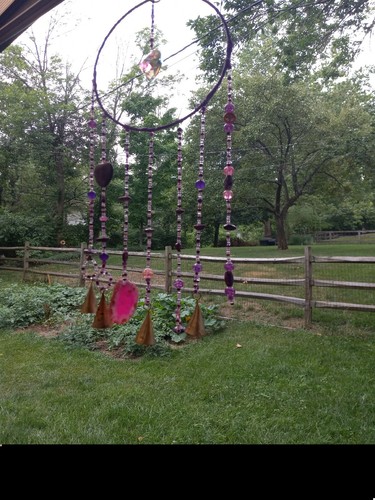 Handmade Beaded Windchime Boho Hippie Suncatcher Purple Bell