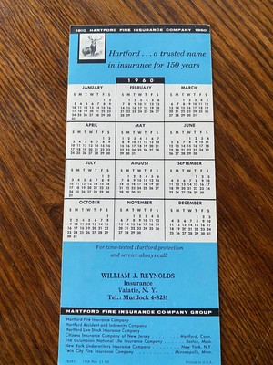 Hartford Ins. 150 Year  1960 Calendar. William Reynolds Insurance, Valatie NY