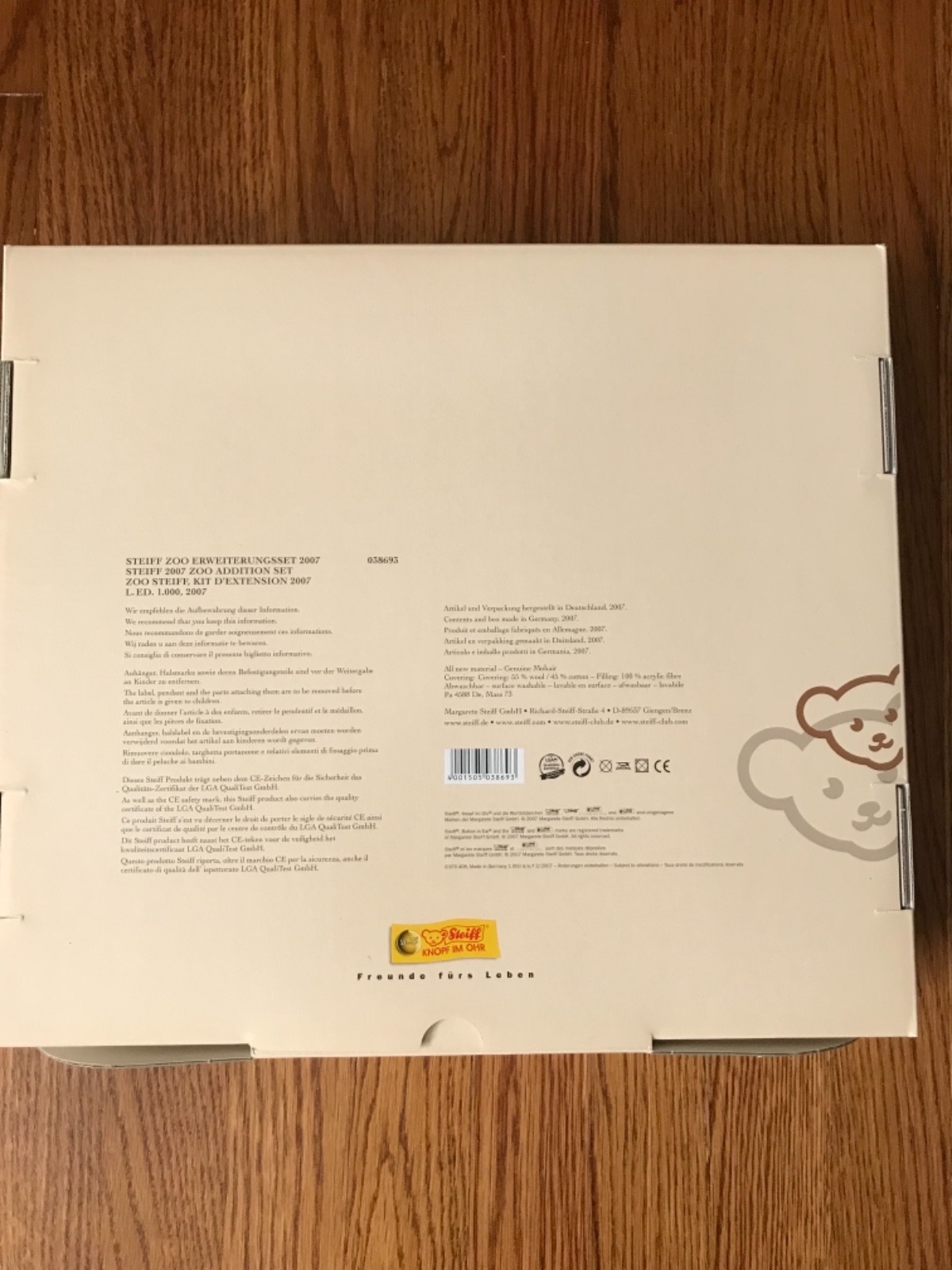 Steiff #038693 Zoo Set 2007 LE NIB