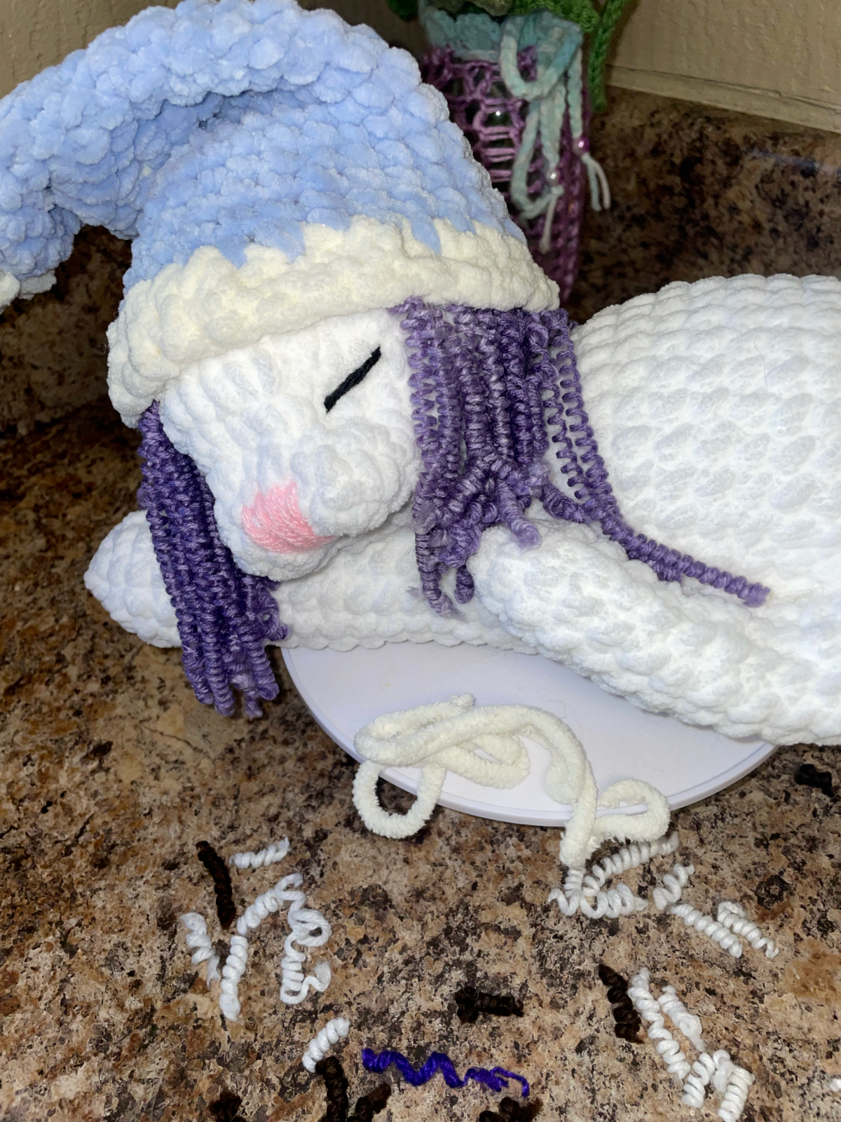 Crochet Cute Cat Amigurumi Curly Hair Sleeping Cat Stuffed Animal Sister Gift
