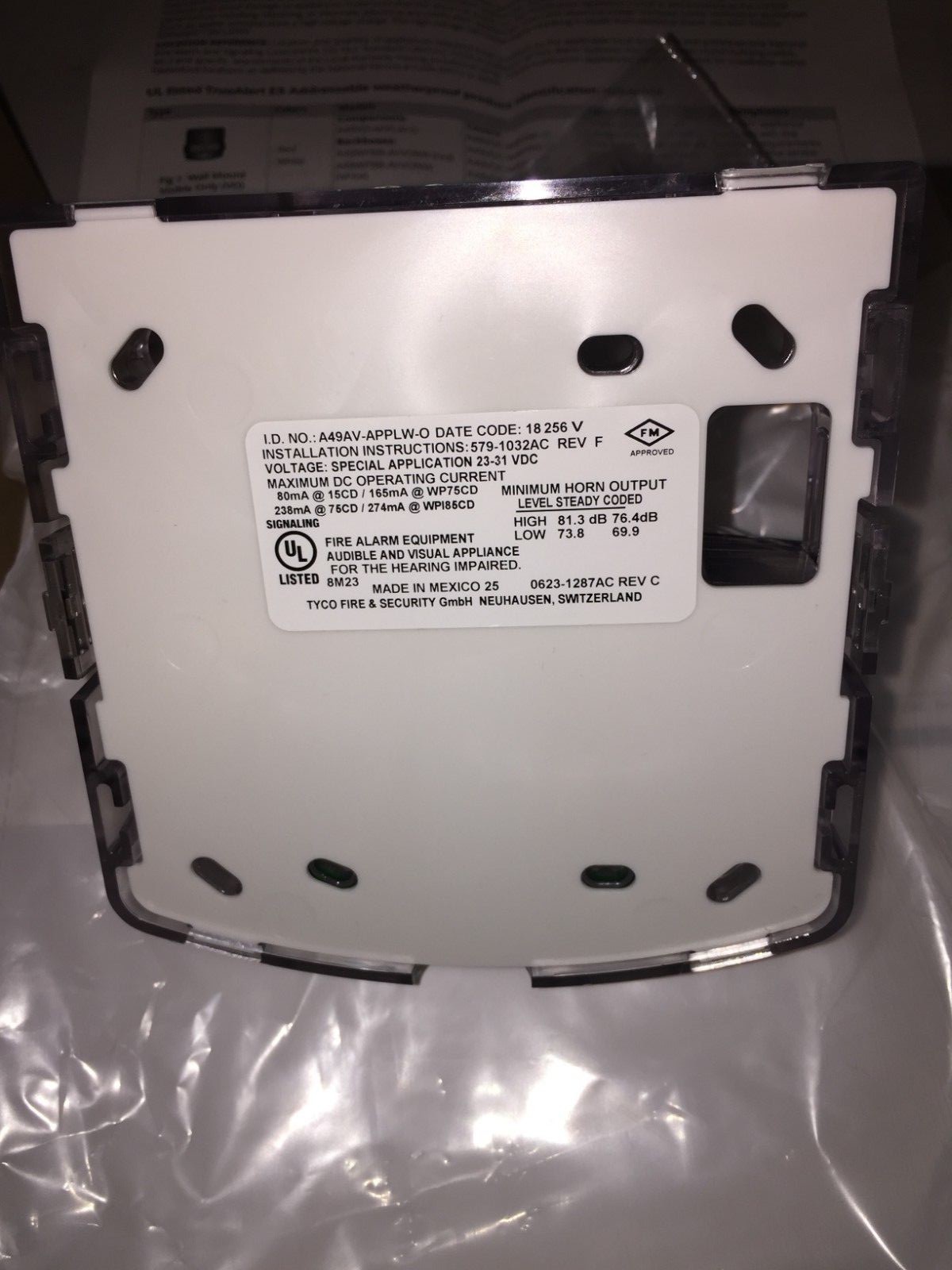 Tyco Fire & Security A49AV-APPLW-O AV Appliance Only Wall WP PN07431086AC