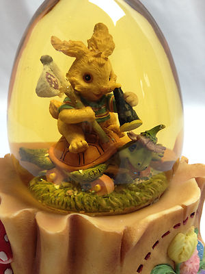 Easter Bunny Rabbit Turtle Mushroom Resin Amber Glass Glitter Snow Globe 2001