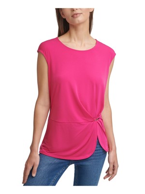 

CALVIN KLEIN Женский розовый топ стрейч с короткими рукавами и круглым вырезом Wear To Work