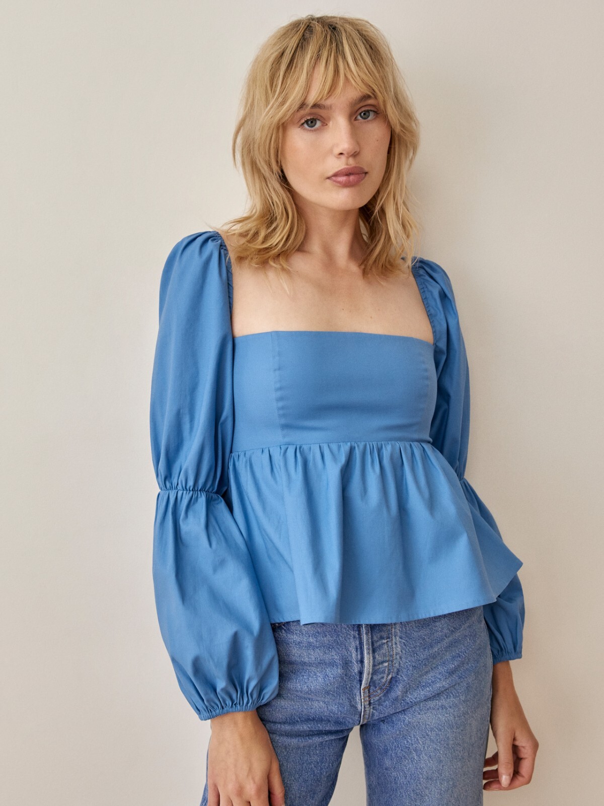 Reformation Jaxley Top Azure Blue Size 4 Puff Sleeve
