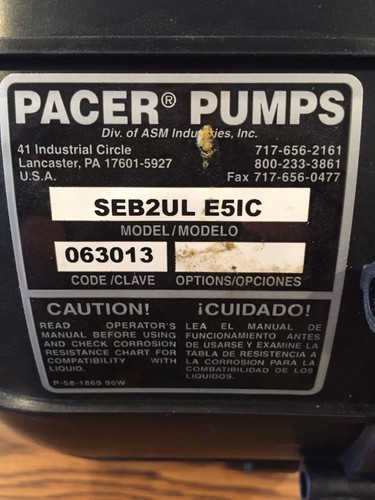 Pacer Pump Housing SEB2UL E5IC 2 Inch Poly