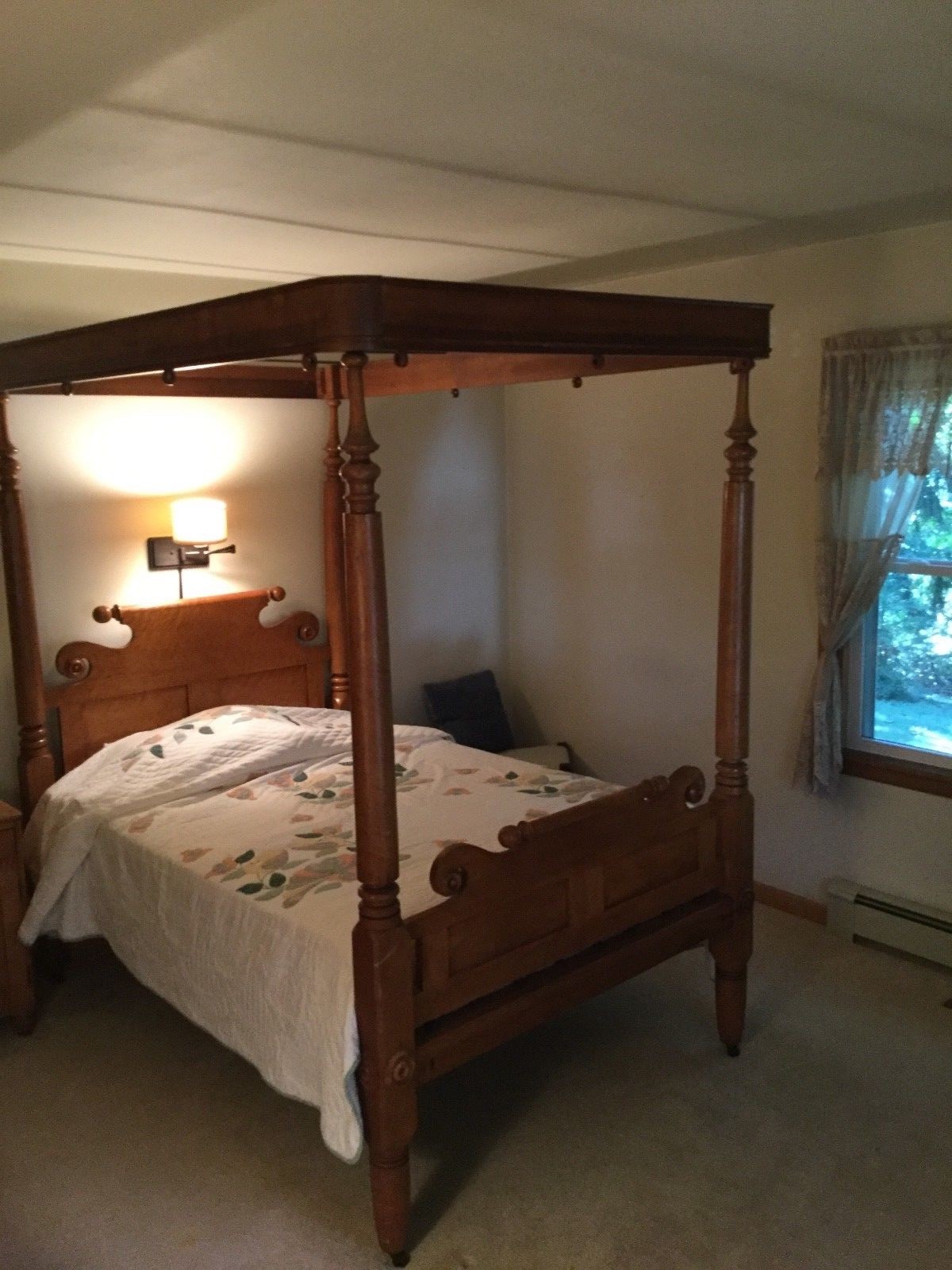 Antique Birdseye & Curly Maple Four Post Rope Bed With Canopy Mid 1800's