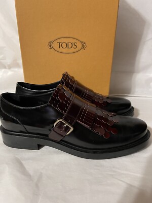 TOD'S Women s Gomma ZP Frangia Graphic Lace Leather Loafers EU38.5M Retail $1059