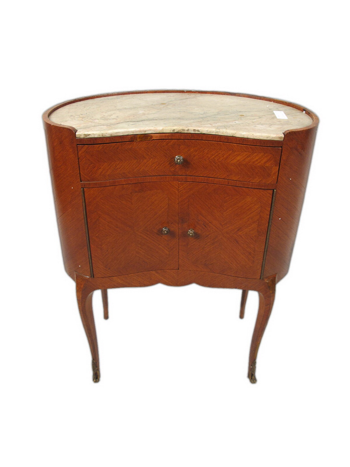 Antique pair of kidney shap marble top nightstands # 11312