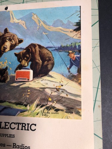 Worm Electric Monett Mo Missouri 1959 Calendar Sign Fishing & Bears Art