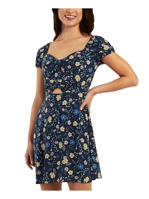 

BCX DRESS Женское темно-синее платье с рукавами-пуфами и поясом спереди, короткое платье + расклешенное платье для юниоров, Navy