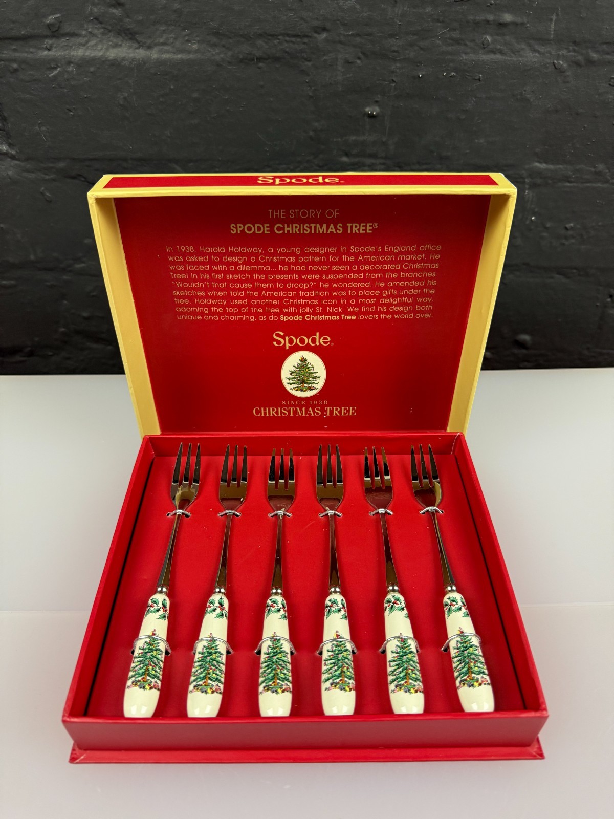 Spode Christmas Tree Pastry / Cake Forks Boxed Set of 6
