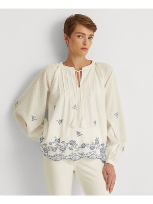 

Женский белый топ с разрезом с длинными рукавами RALPH LAUREN