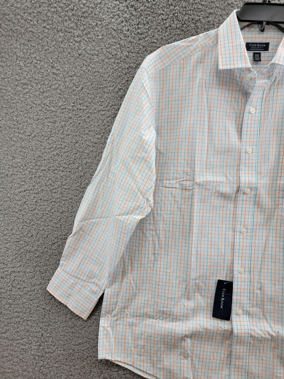 Club Room Regular Fit Performance Dress Shirt Men's 16.5 32-33 Orange/Aqua L/S - Picture 5 of 18