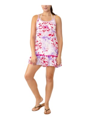Женский купальник с оборками и круглым вырезом MIKEN Womens с фиолетовыми помпонами, закрывающий L
