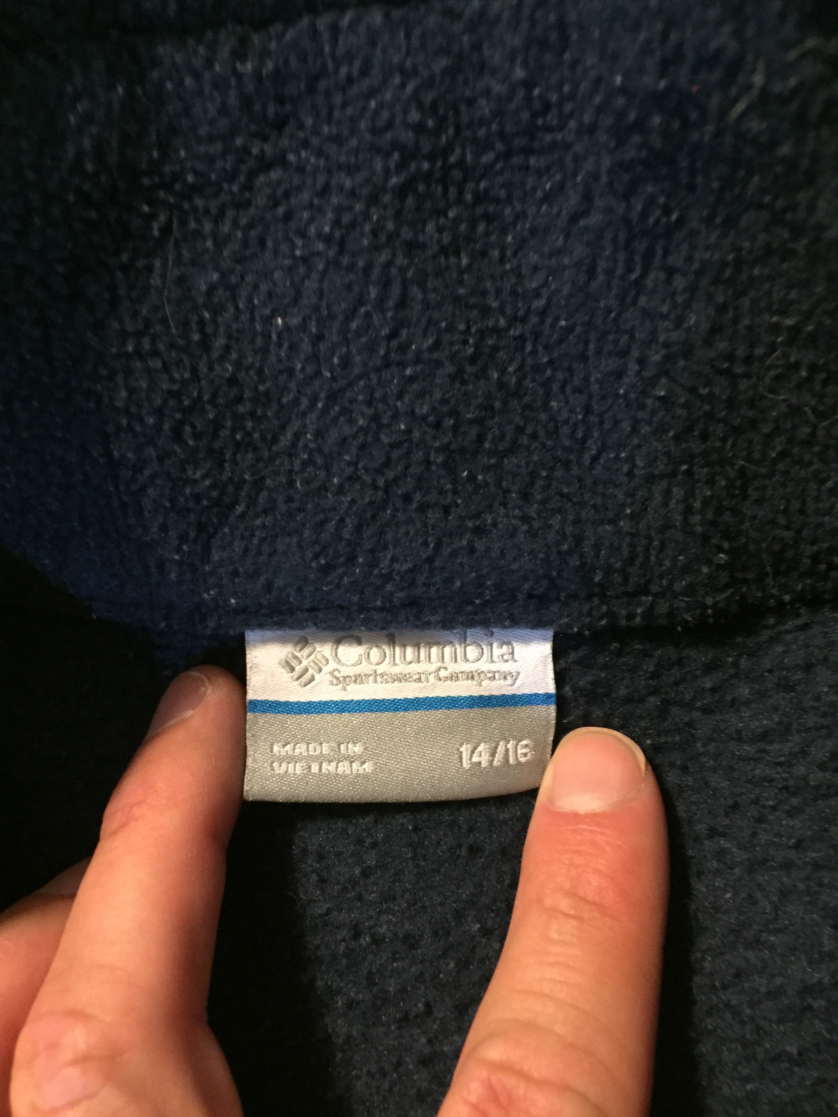 YOUTH COLUMBIA NAVY BLUE GREY FLEECE ZIPPER FRONT JACKET SIZE 14/16