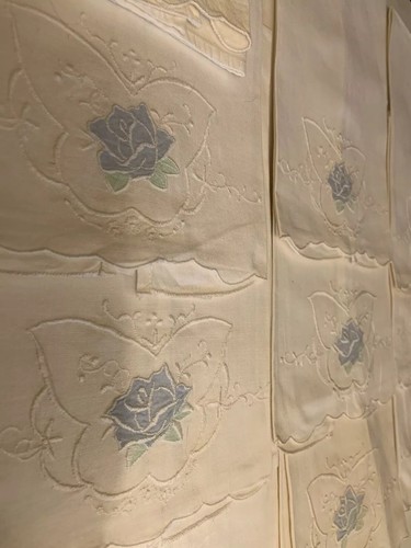 LOT 10 VINTAGE BLUE ROSE BUTTERFLY EMBROIDERED APPLIQUE GUEST FINGER HAND TOWEL
