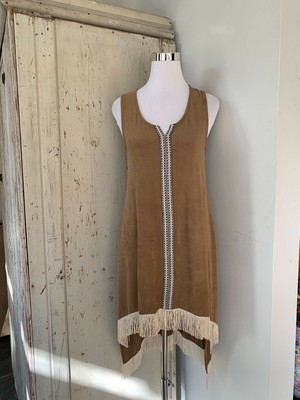 *ANTHROPOLOGIE SCRAPBOOK FAUX SUEDE FRINGED HI-LO SLEEVELESS DRESS SZ S NWOT* ()