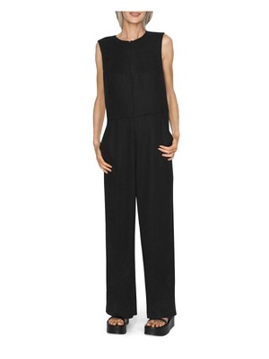 

B NEW YORK Женский черный струящийся комбинезон без рукавов на молнии с круглым вырезом и широкими штанинами