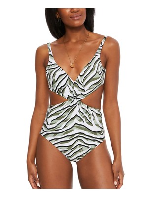 Женский зеленый купальник с вырезом и галстуком BAR III Hypno Beach Chic One Piece Swimsuit XL