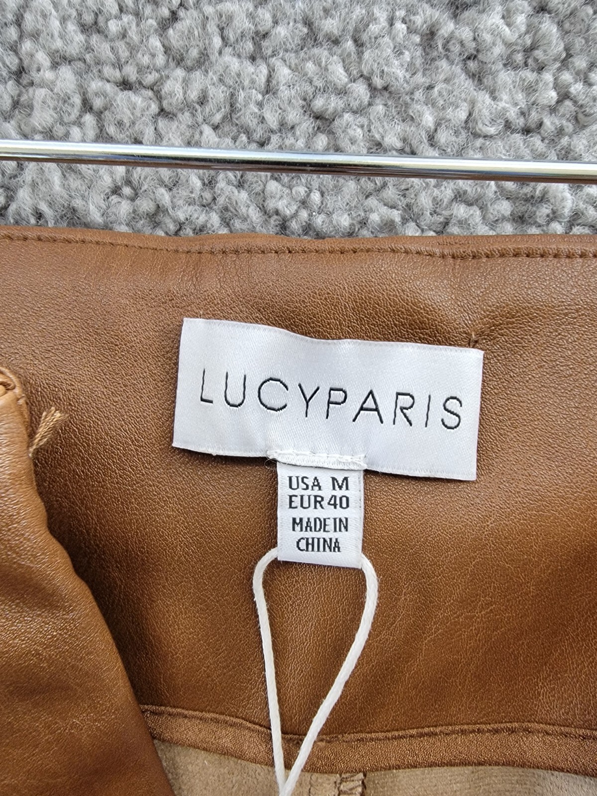 Lucy Paris Faux Leather Paperbag-Waist Pants Women's M Cognac Zip Front Closure - Picture 11 of 18