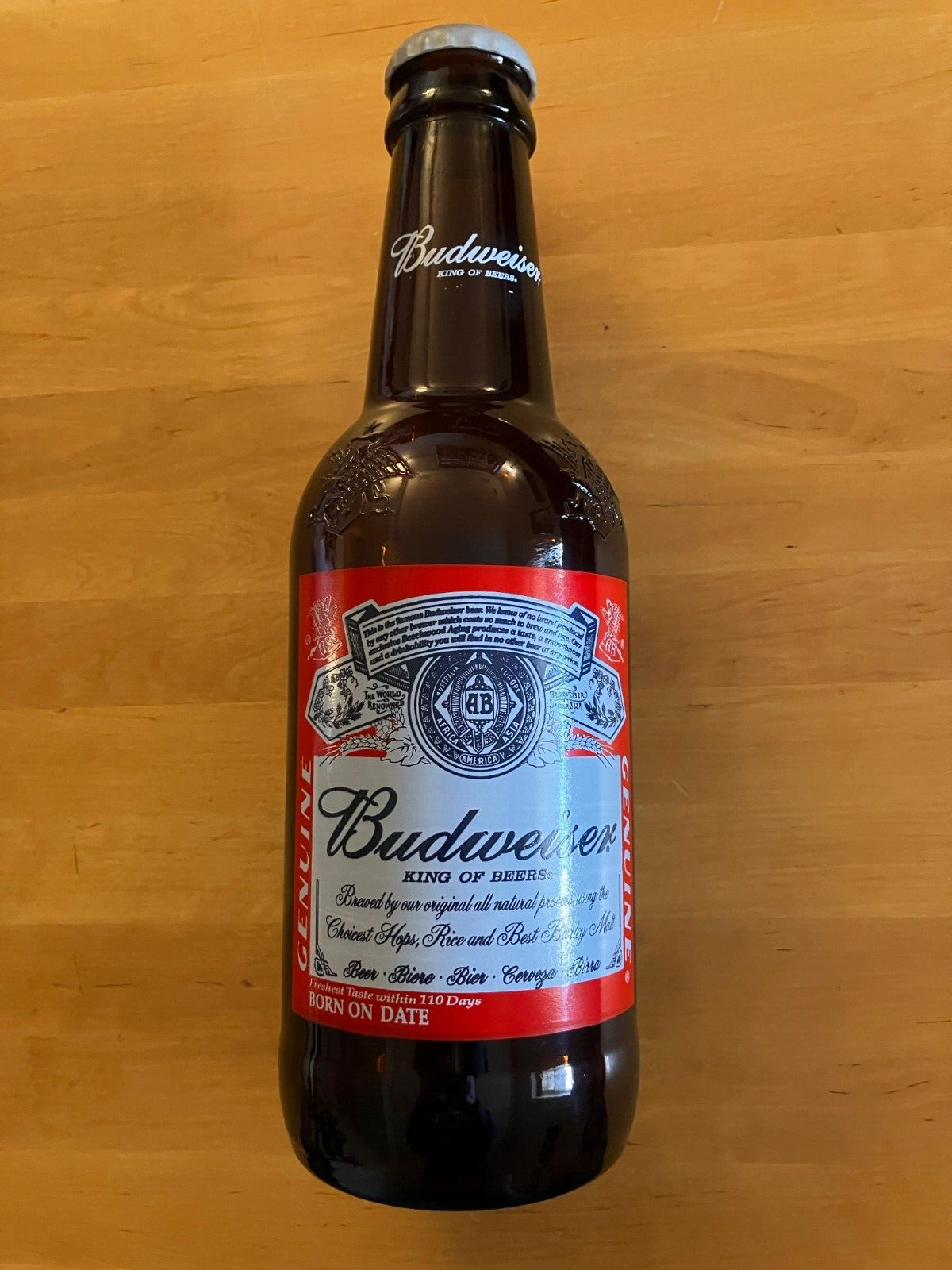 14.5 Inch Giant Budweiser Glass Bottle with cap