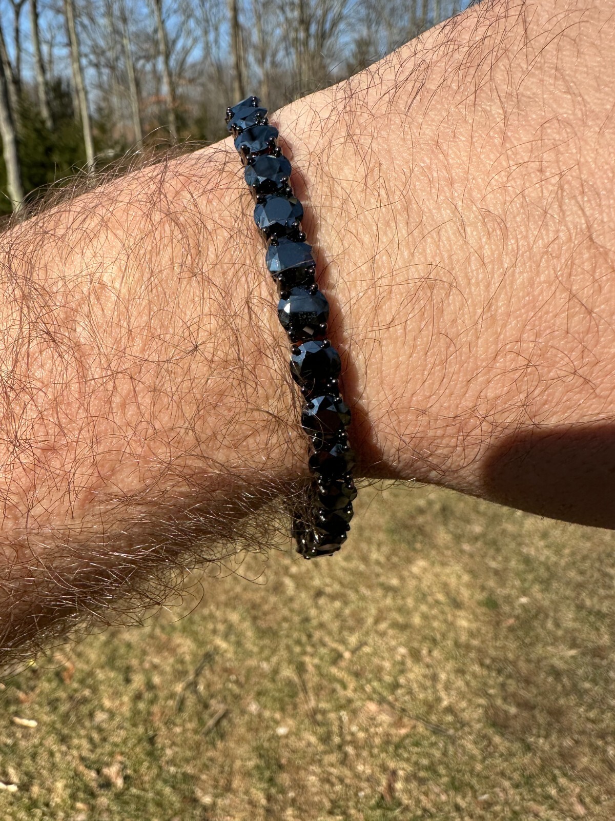 Pre-owned Silver Real Black Moissanite 7mm Tennis Bracelet Oxidized Black Rhodium Over 925