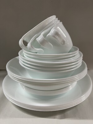 24 pc Corelle Corning WINTER FROST WHITE Dinnerware Set-Service For 4