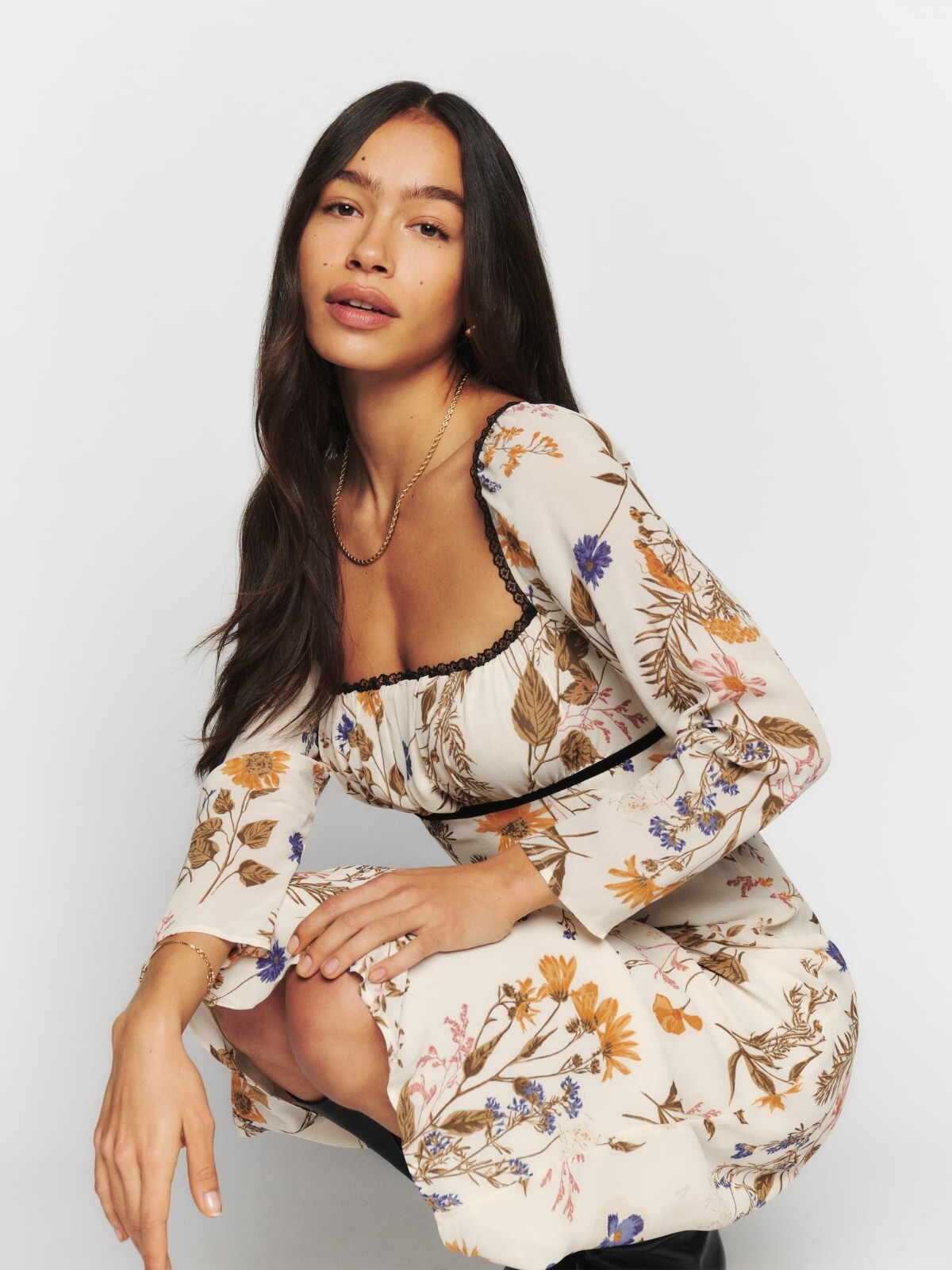 Pre-owned Reformation Pennie Floral Long Sleeve Midi Dress, Size 2, Frolic