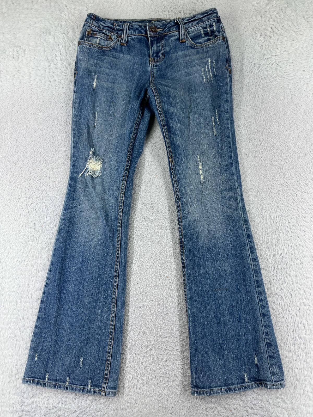 Z Co Pants Womens 7 Blue Denim Jeans Flared Distressed