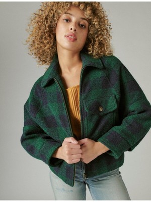 

LUCKY BRAND Женская зеленая клетчатая куртка на молнии с воротником и пуговицами LUCKY BRAND, Зеленый, 7W31480