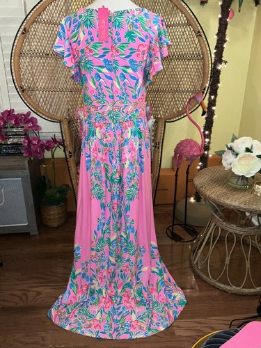 Pre-owned Lilly Pulitzer Verona Flutter Sleeve Maxi Dress Casa Jaquar $228 Size 14 In Multicolor