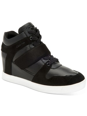

CALVIN KLEIN Женские черные кожаные кроссовки на платформе 1/2 дюйма Frances на танкетке 8,5 м, Черный, E8683