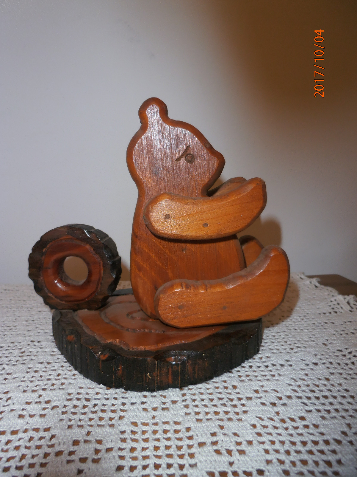 Vintage Folk Art Bear Honey Pot Candle Holder Wood Winnie the Pooh