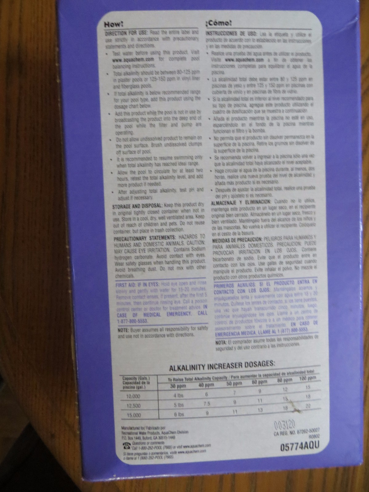 Aqua chem balance and protect alkalinity increaser. 4lb Box