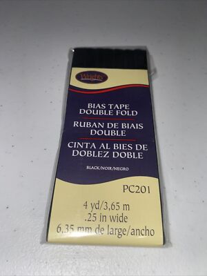 Wrights ~ (PC201-0031) - Double Fold Bias Tape - Black, 4 Yd, 1/4'' wide
