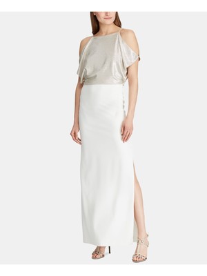 

RALPH LAUREN Женское бежевое платье-футляр макси с открытыми плечами и лямкой на шее, Бежевый