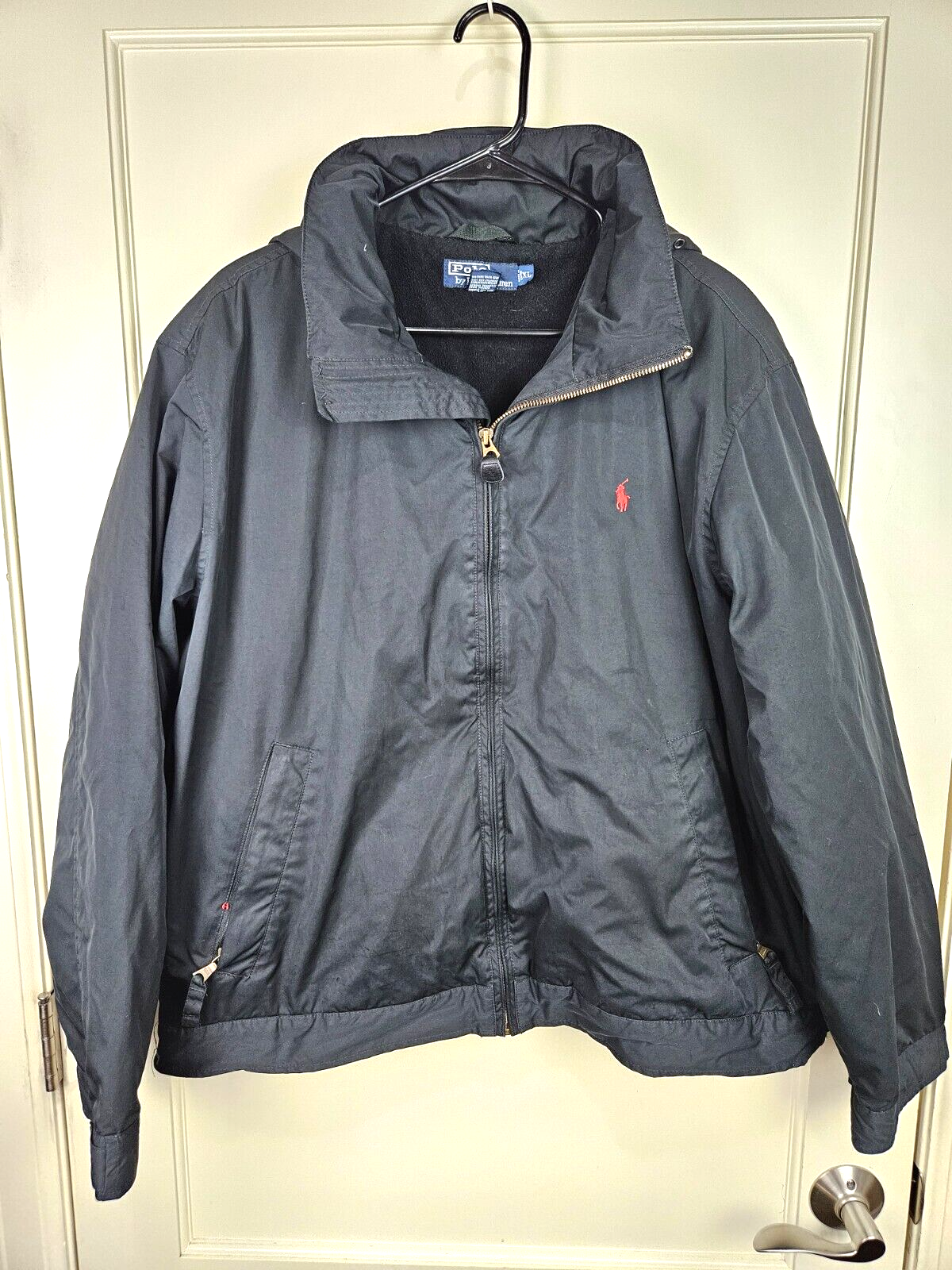 Polo Ralph Lauren Jacket Mens XL Black Full Zip Hidden Hood