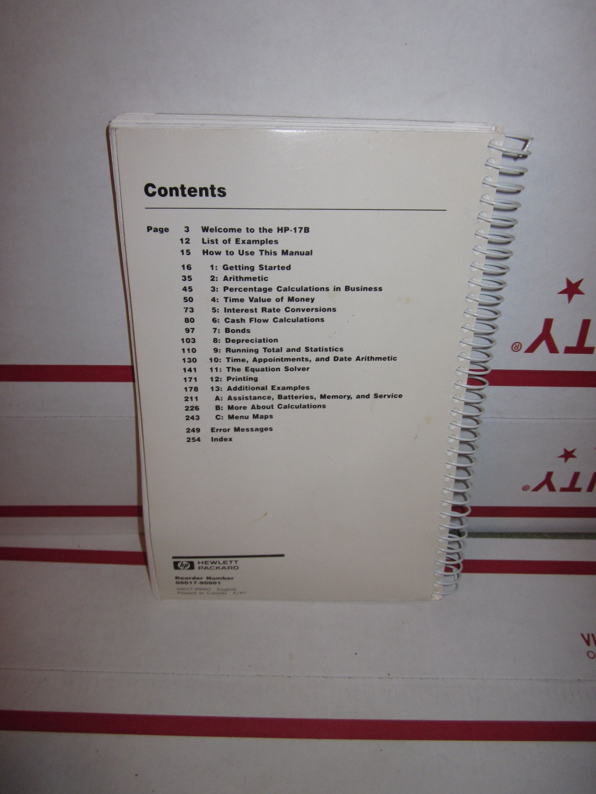 Hewlett Packard Business Calculator HP-17B Owner's Manual
