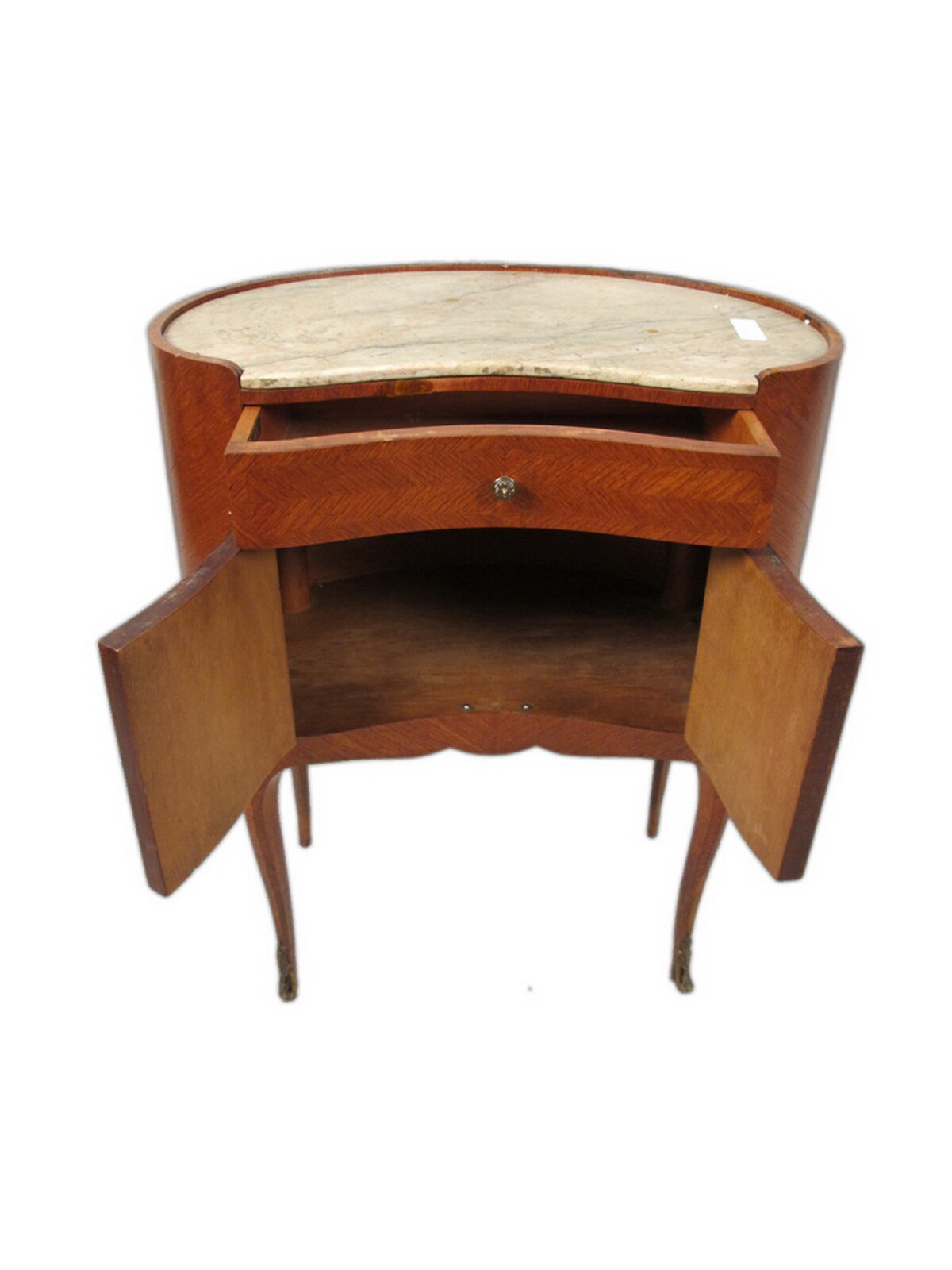 Antique pair of kidney shap marble top nightstands # 11312