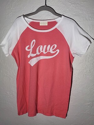 Bobbie & Brooks Ladies Red And White Short Sleeve T Shirt Love Graphic Size M