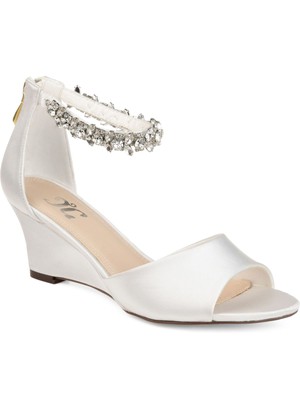 

JOURNEE COLLECTION Женские серо-белые босоножки Connor на танкетке с круглым носком и драгоценными камнями, 7,5 м, Белый, CONNOR-WEDGE