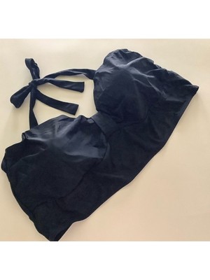 

OLD NAVY Женский черный эластичный купальник с рюшами и завязкой на шее, топ