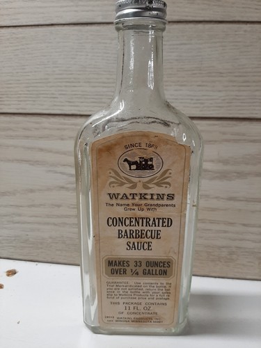 Vintage Watkins Trial Mark Bottle 8.5 Inches, 11 Fl. Oz., Concentrated BBQ Sauce