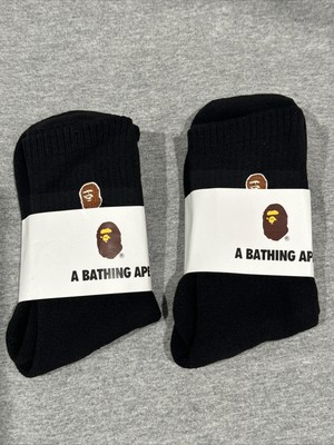 BAPE One Point Ape Embroidered Logo Socks Adult BLACK BATHING APE 2 Pairs