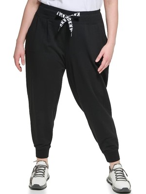 

DKNY Женские черные брюки для бега с карманами и манжетами на шнурке и логотипом, плюс, Черный, DPPP2230
