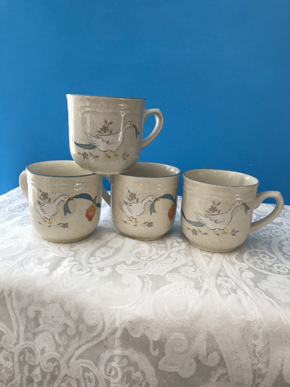 International China MARMALADE Geese Ribbon Strawberry Coffee Cups Set Of 4